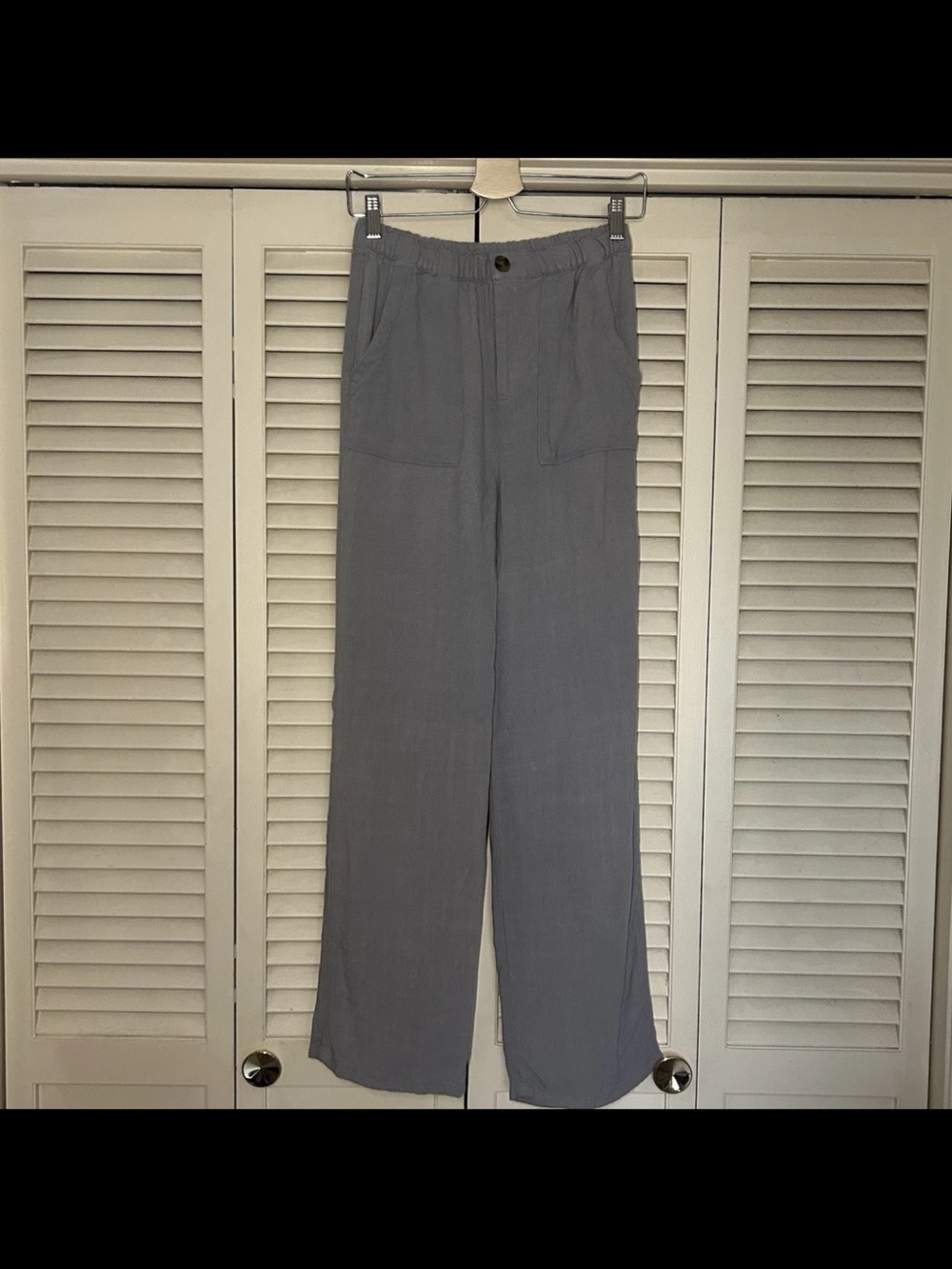 Love Tree Wide Leg Linen Blend Pants Gray Elastic Waist Medium coastal